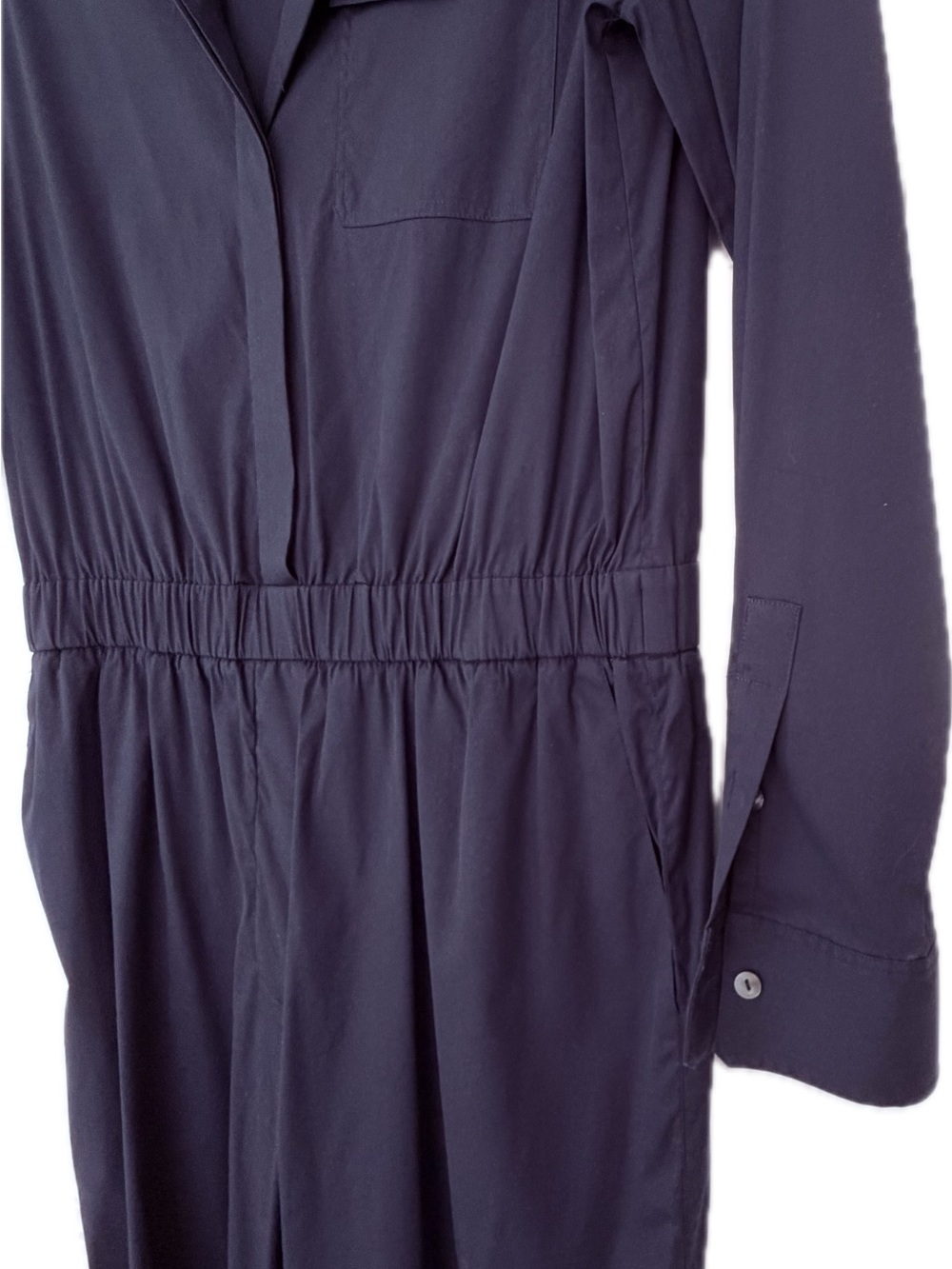 Theory | Peak Lapel Chino Wash Shirt Cotton Blend Jumpsuit | Size M | Navy - Picture 6 of 12